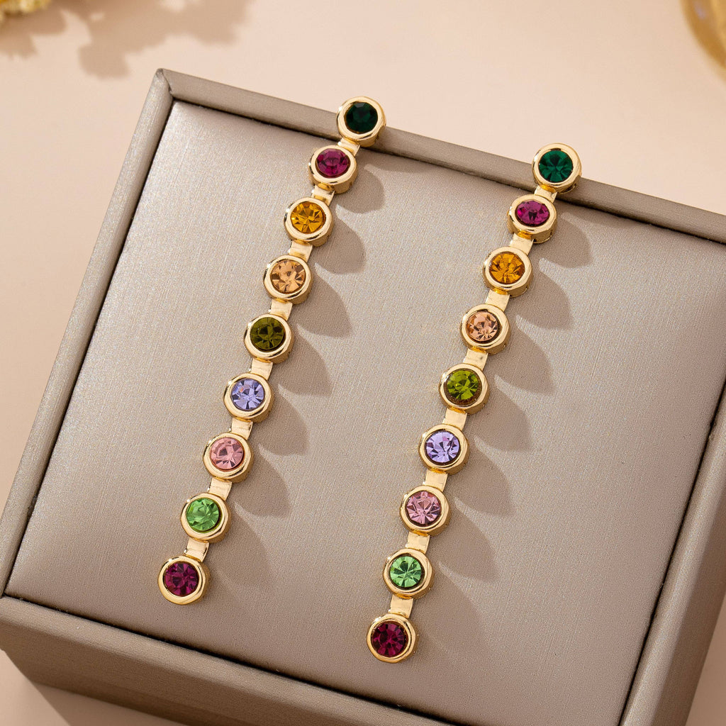 Rainbow Gemstone Linear Drop Earrings | 80E61965