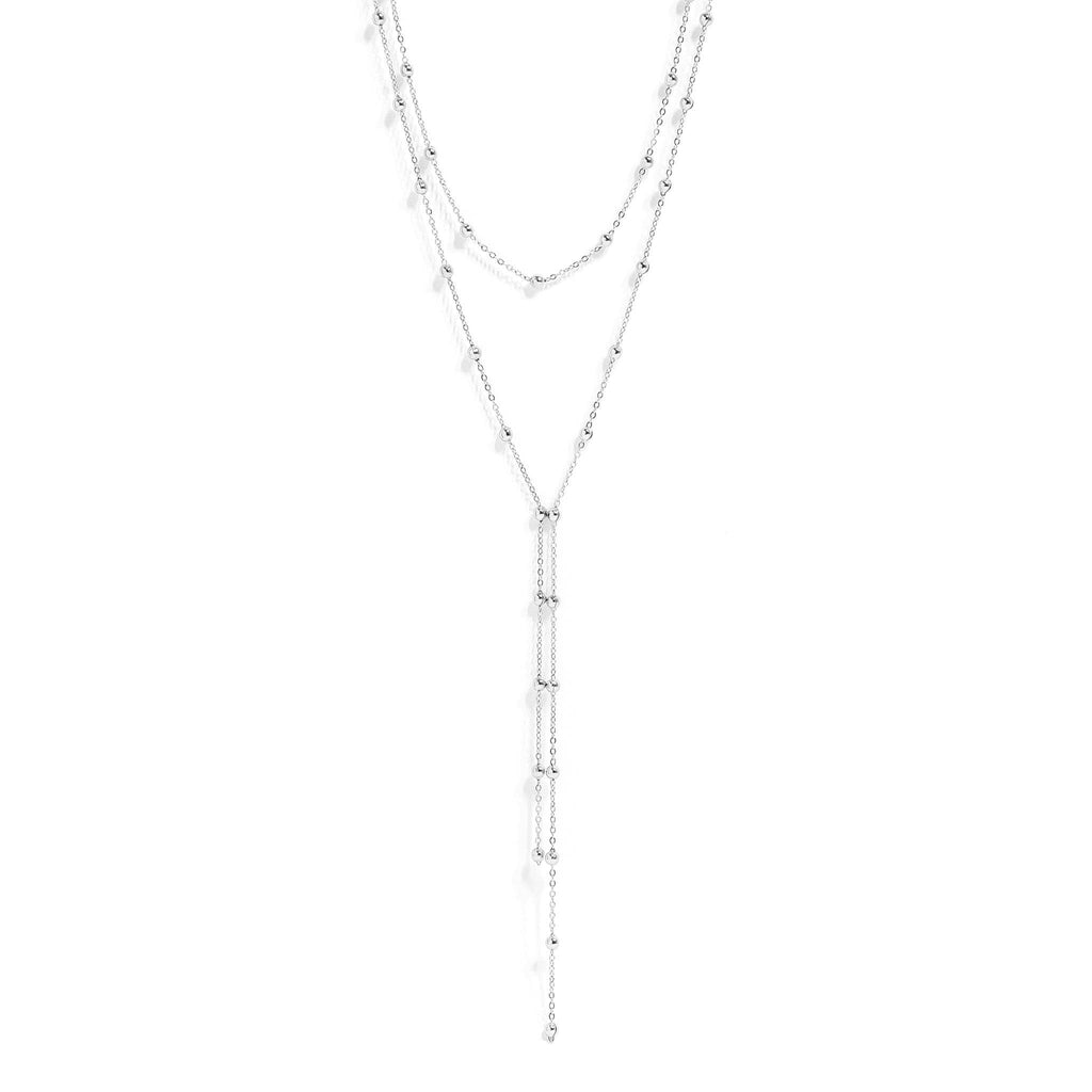 18K Gold PVD Stainless Steel Satellite Layered Lariat Necklace