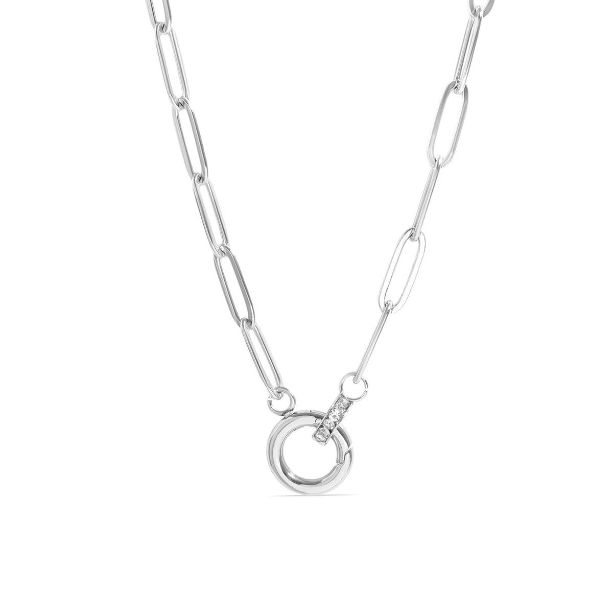 18K Gold PVD Paperclip Rhinestone Charm Holder Necklace