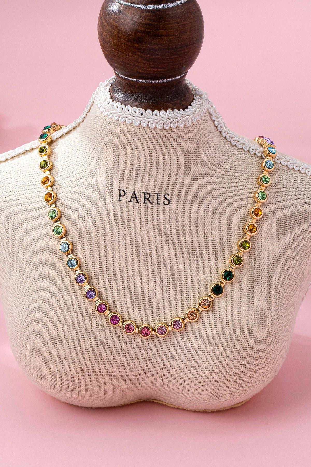 Rainbow Bezel-Set Gemstone Tennis Necklace | 80N92827
